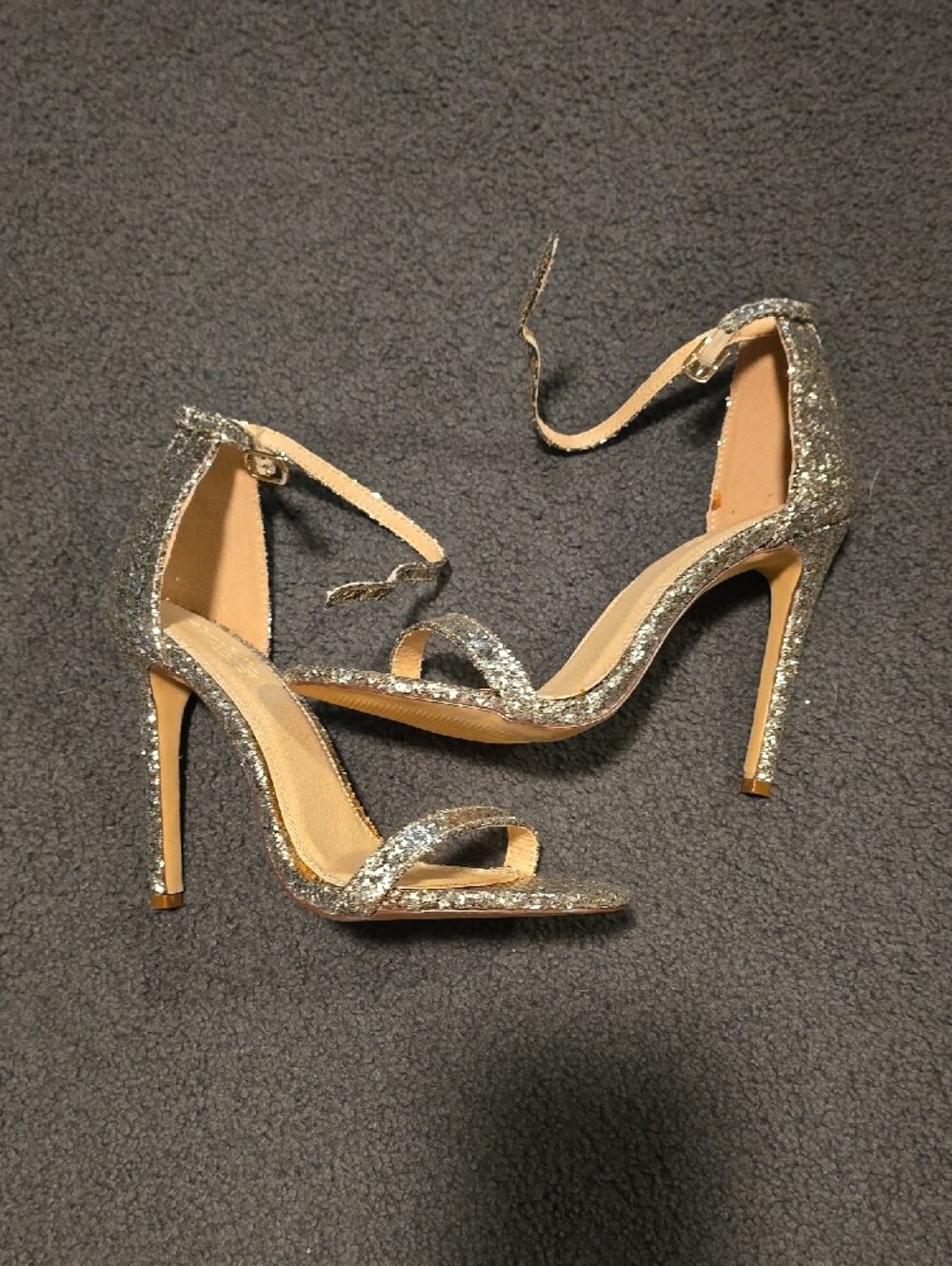 Gold Glitter Ankle-Strap High Heel Sandals - Picture 5 of 8